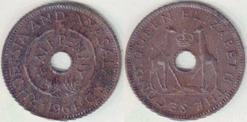 1964 Rhodesia & Nyasaland Half Penny A004497